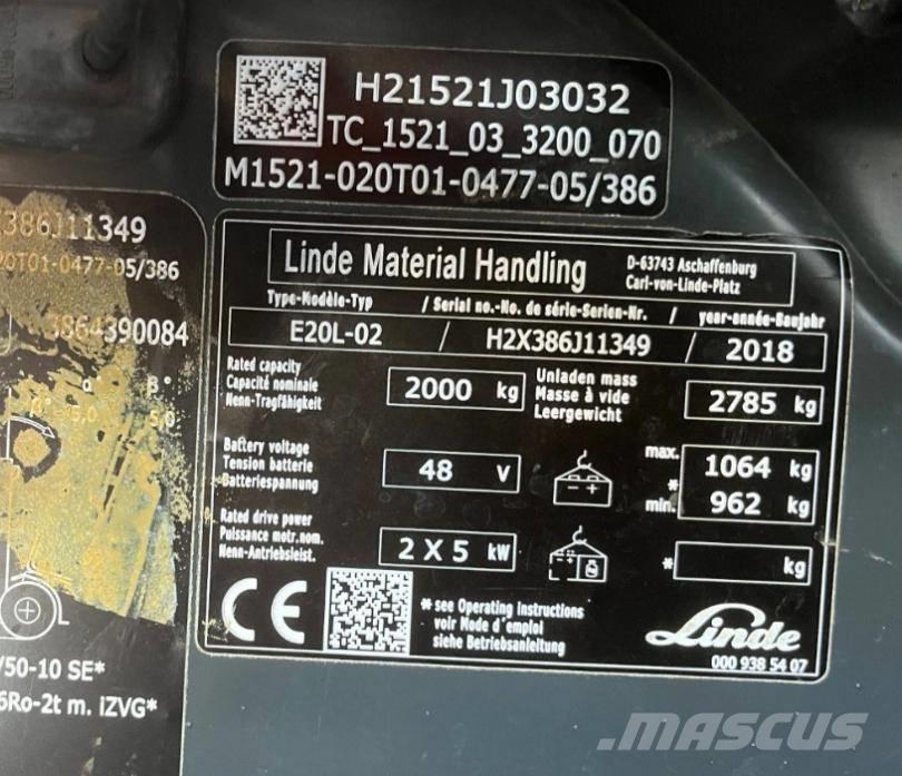 Linde E20L-02-386 Elektritõstukid