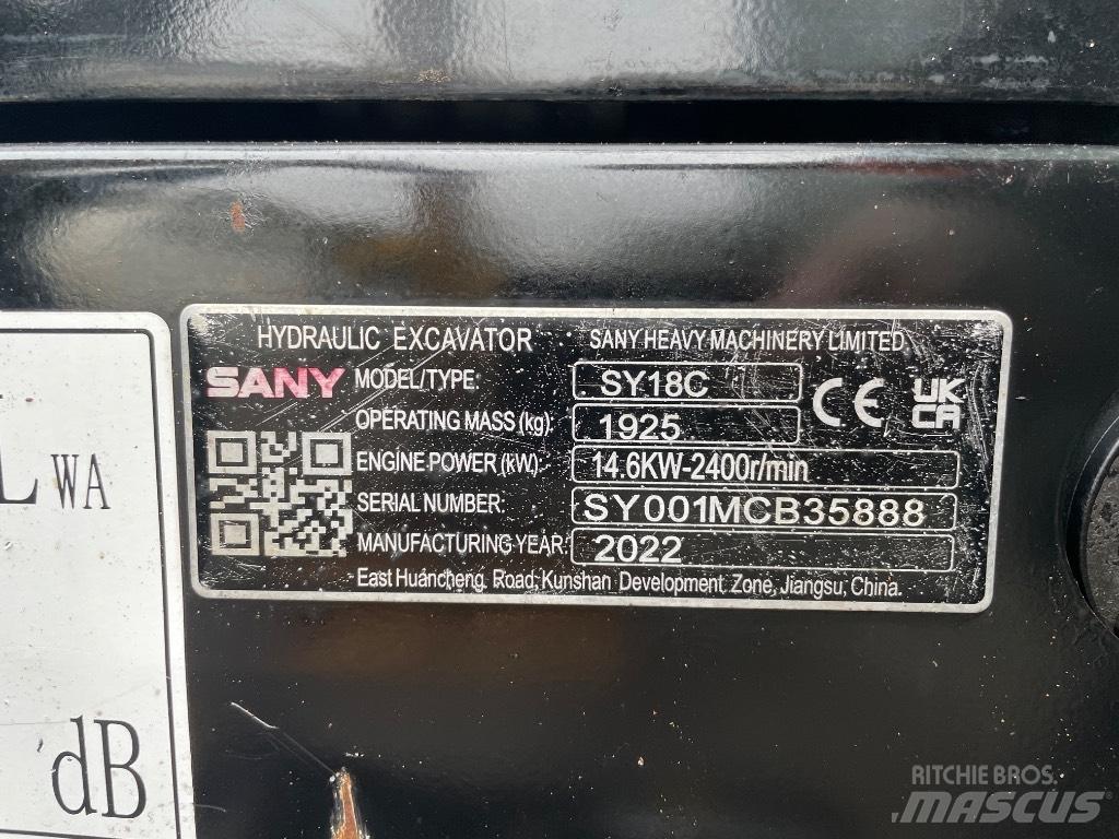 Sany SY 18 C Miniekskavaatorid < 7 t
