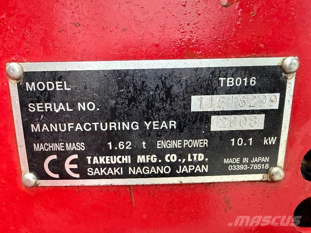Takeuchi TB 016 Miniekskavaatorid < 7 t