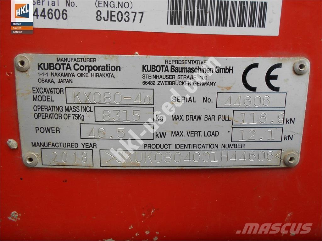Kubota KX 080-4 Miniekskavaatorid < 7 t