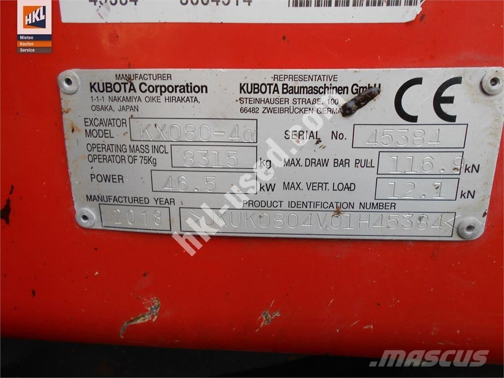 Kubota KX 080-4 Miniekskavaatorid < 7 t