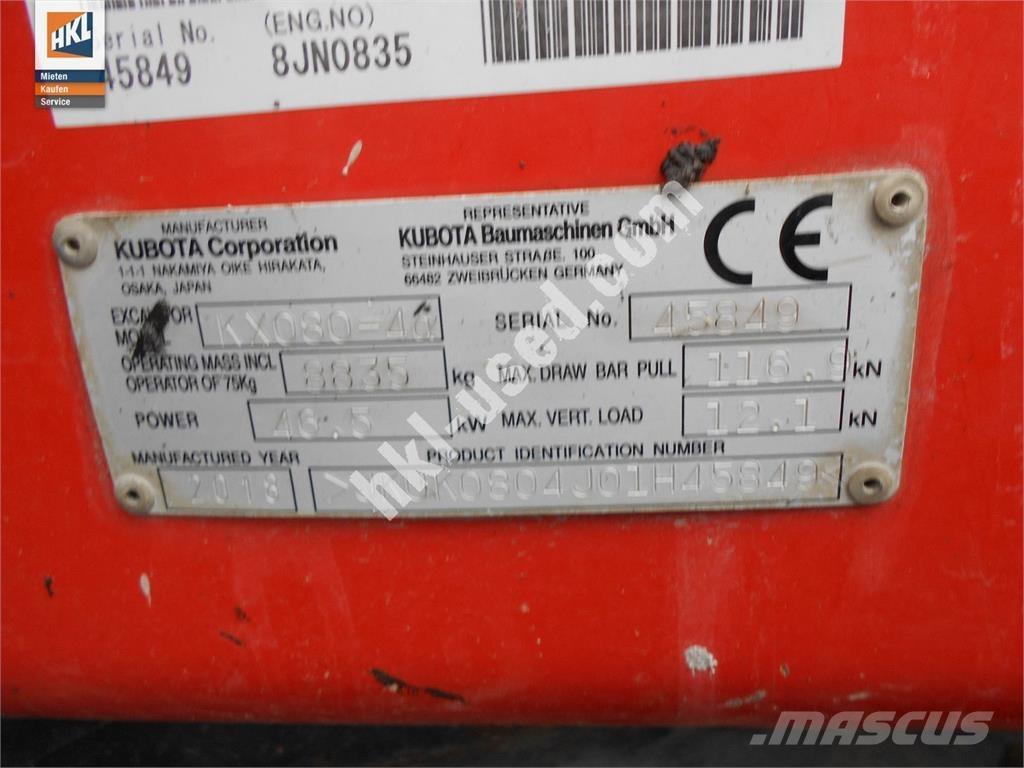 Kubota KX 080-4 Miniekskavaatorid < 7 t