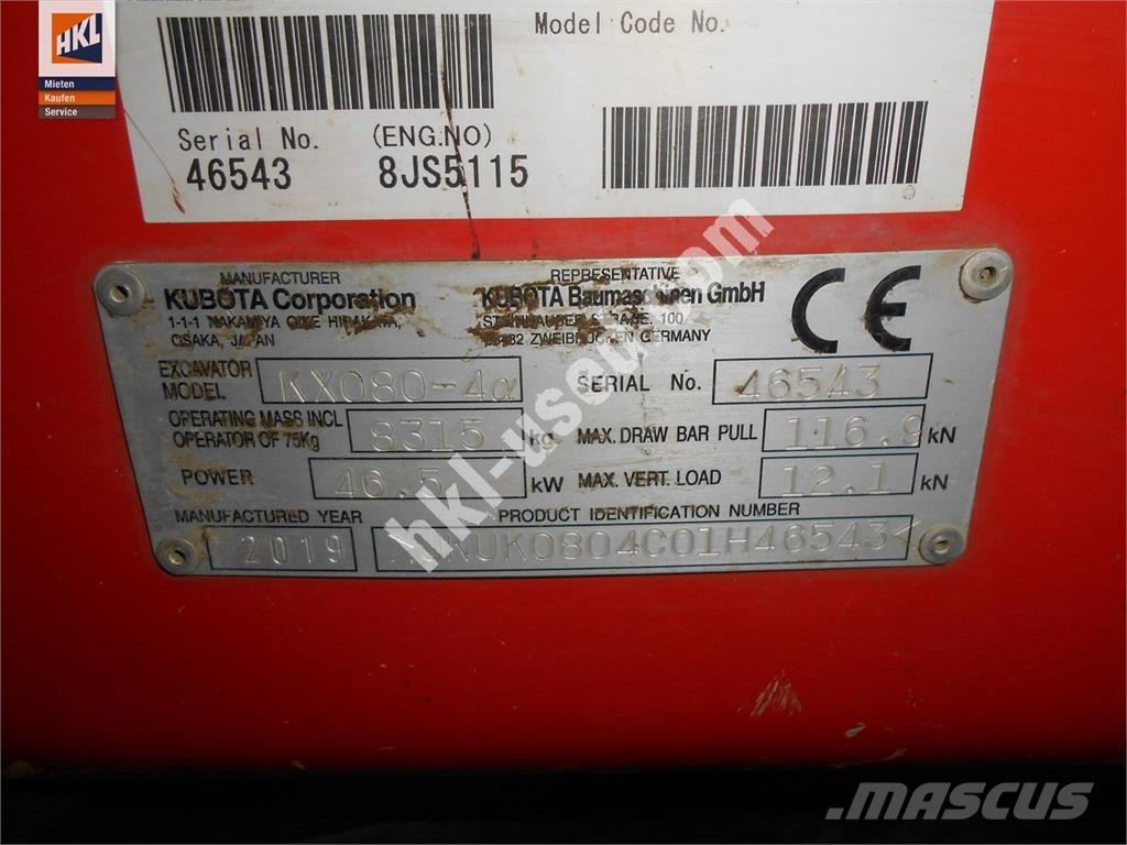 Kubota KX 080-4 Miniekskavaatorid < 7 t