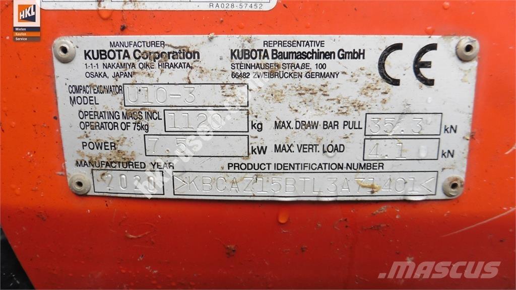 Kubota U 10-3 Miniekskavaatorid < 7 t