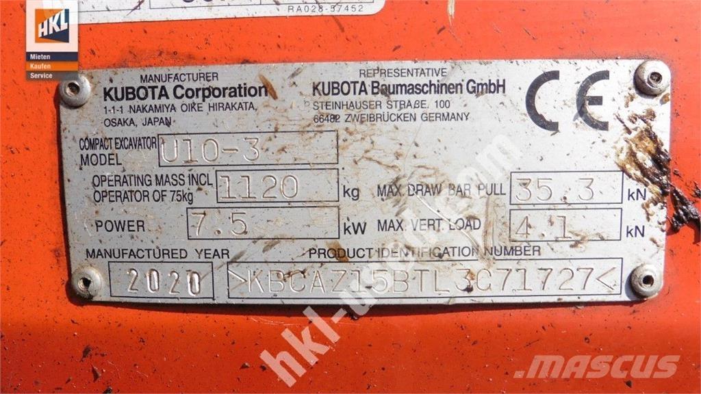 Kubota U 10-3 Miniekskavaatorid < 7 t
