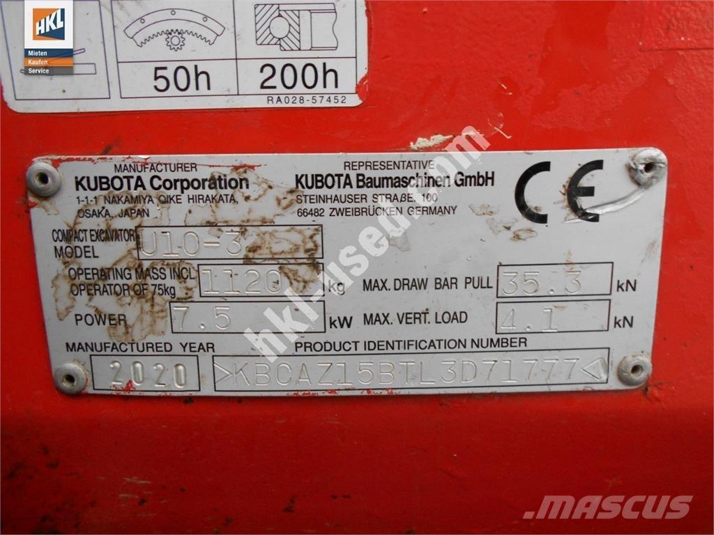 Kubota U 10-3 Miniekskavaatorid < 7 t