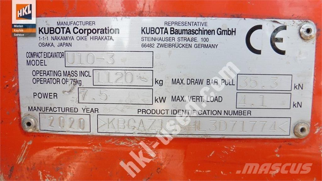 Kubota U 10-3 Miniekskavaatorid < 7 t