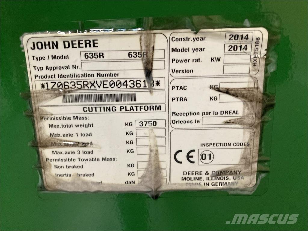 John Deere 635R Kombainide heedrid
