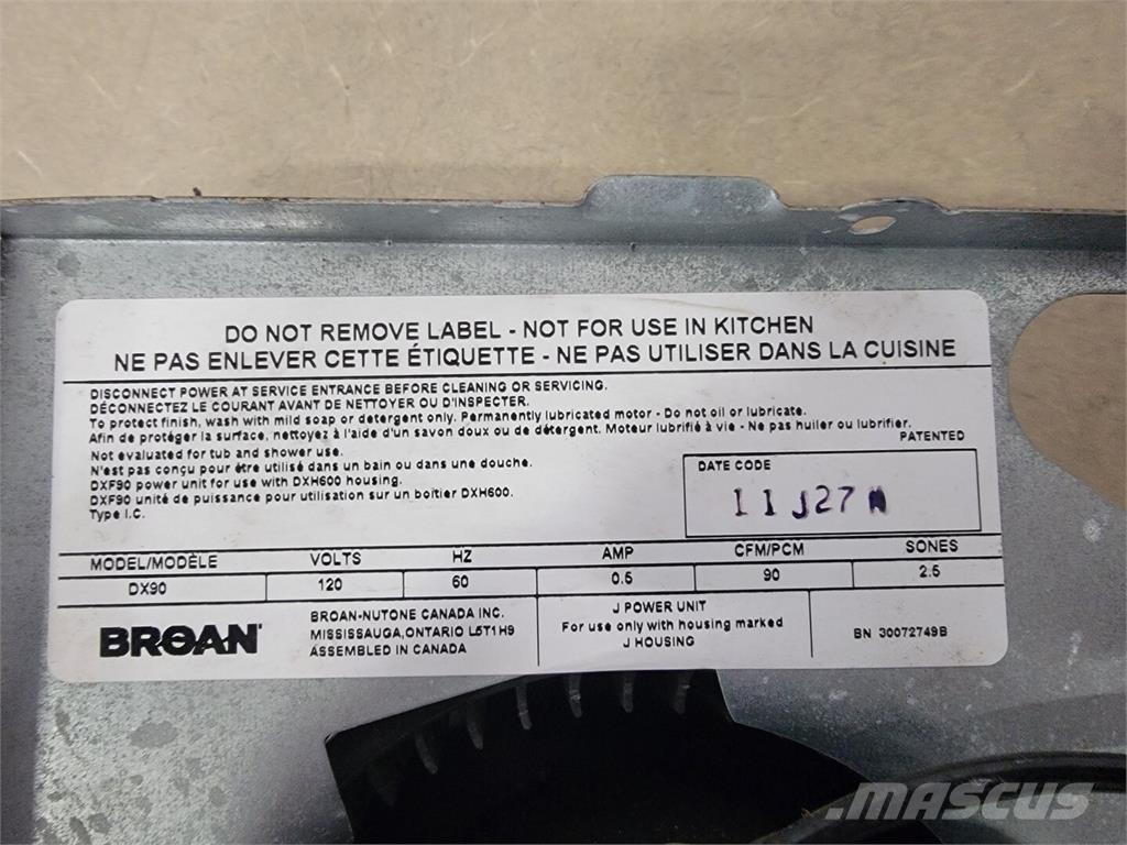  BROAN DX90 Muud osad