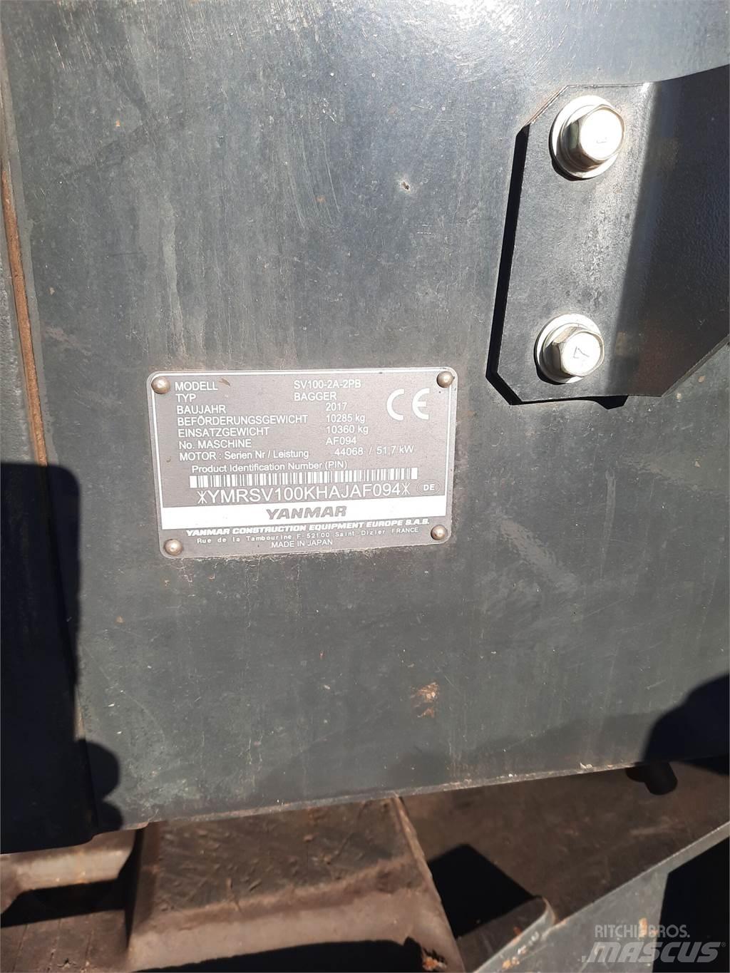 Yanmar SV 100-2PB Roomikekskavaatorid
