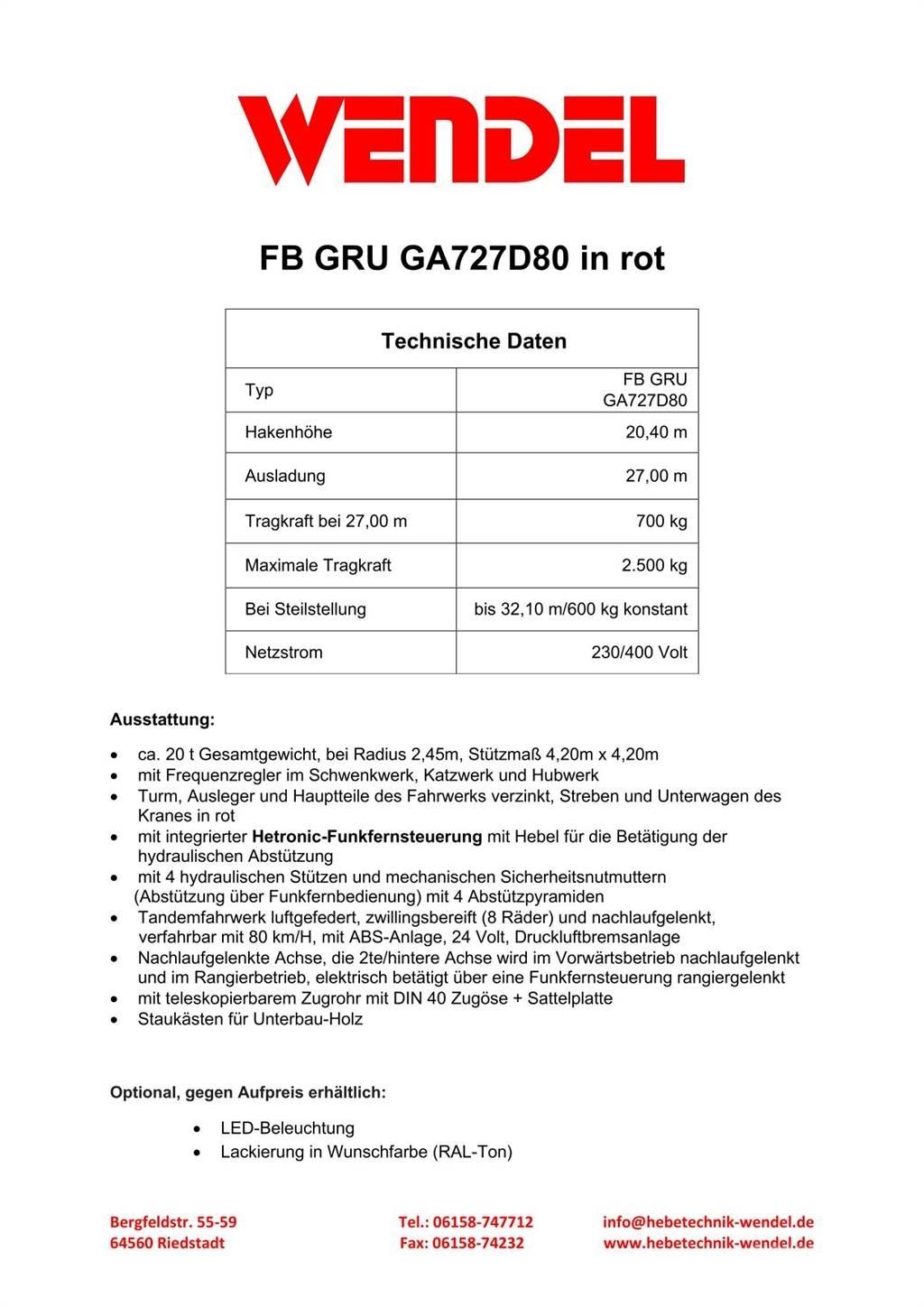 FB GRU GA727D80 Tornkraanad