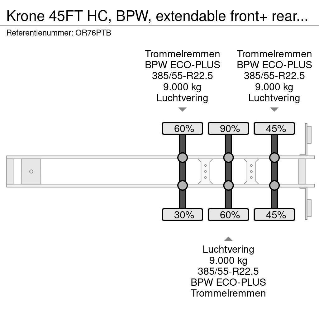 Krone 45FT HC, BPW, extendable front+ rear+ bumper, NL-c Konteinerveo poolhaagised