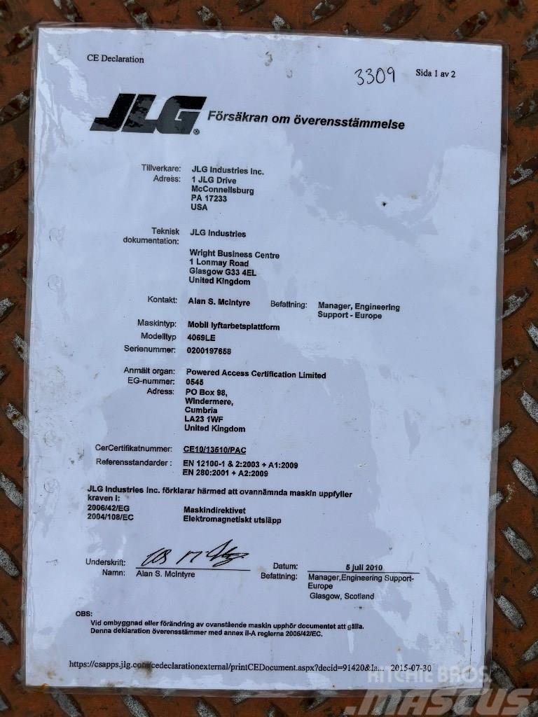JLG 4069 LE hoogwerker 14m Käärtõstukid