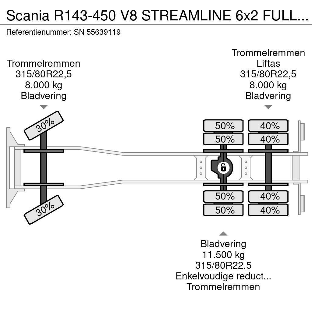 Scania R143-450 V8 STREAMLINE 6x2 FULL STEEL KIPPER (MANU Kallurid