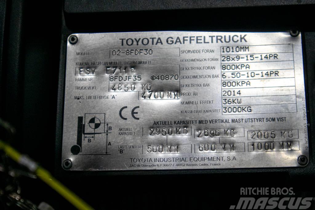 Toyota 02-8FDF30,dieselmotviktstruck med 4700 mm lyfthöjd Diiseltõstukid