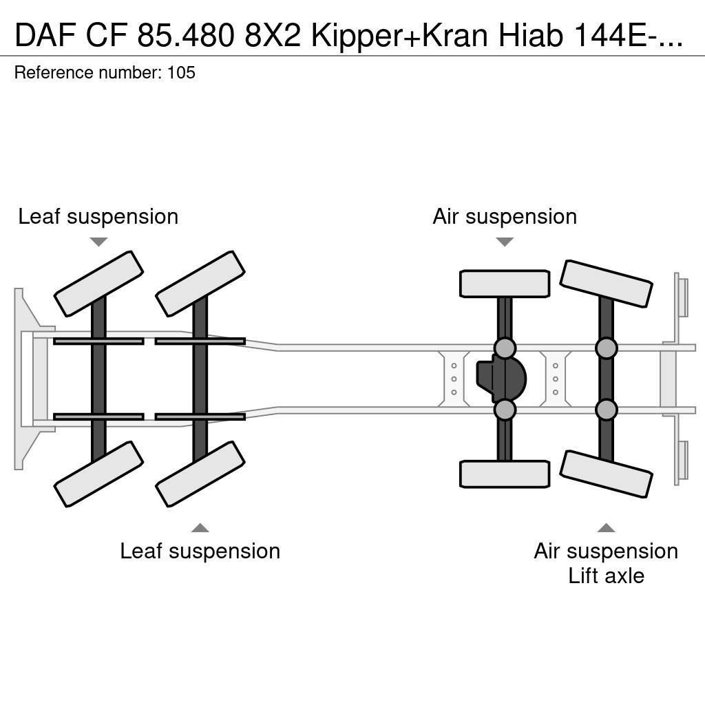 DAF CF 85.480 8X2 Kipper+Kran Hiab 144E-3 PRO Kraanaga veokid