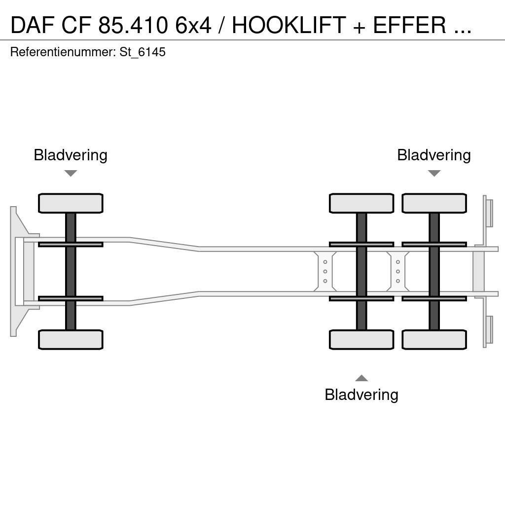 DAF CF 85.410 6x4 / HOOKLIFT + EFFER CRANE Kraanaga veokid