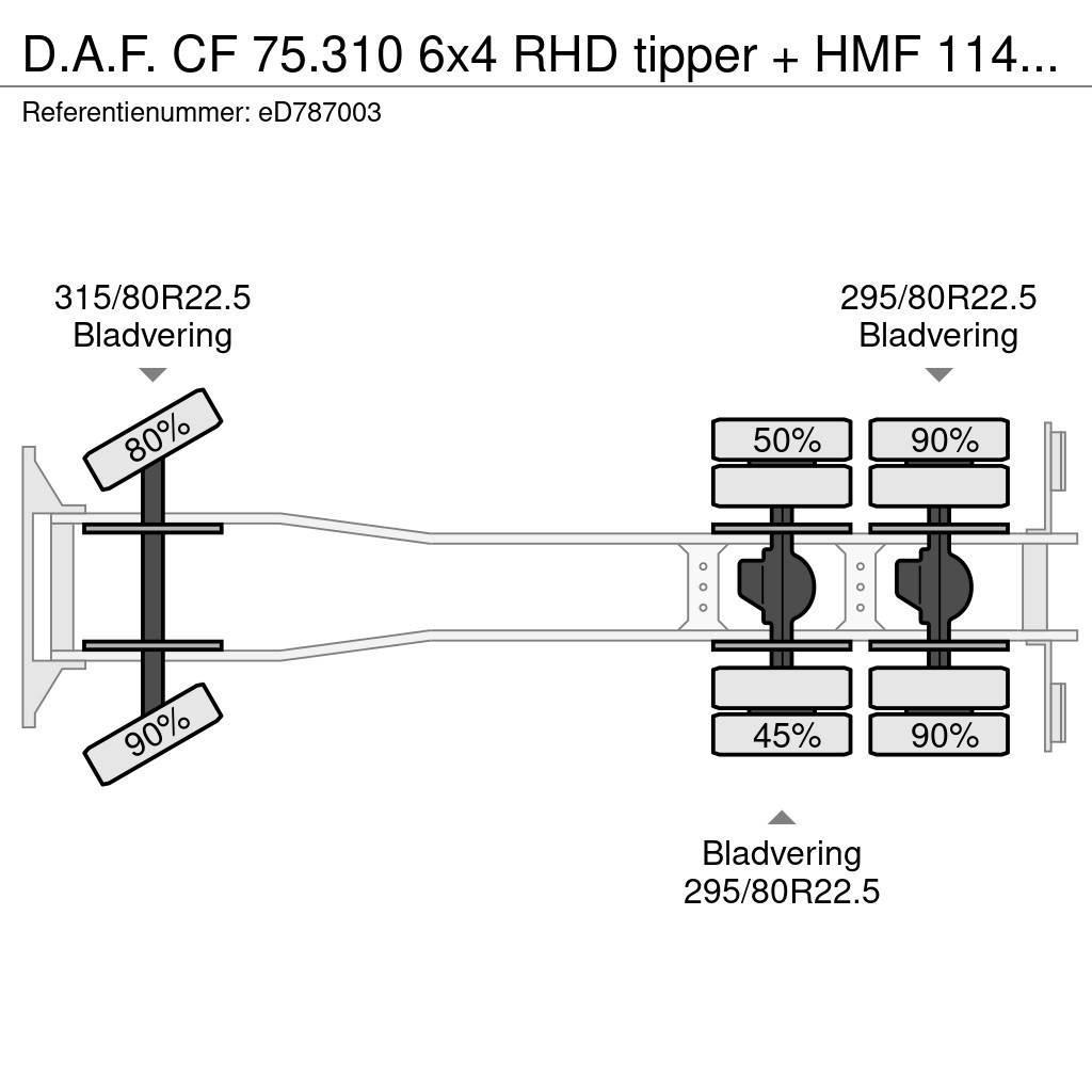 DAF CF 75.310 6x4 RHD tipper + HMF 1144 K-1 + grapple Maastikutõstukid