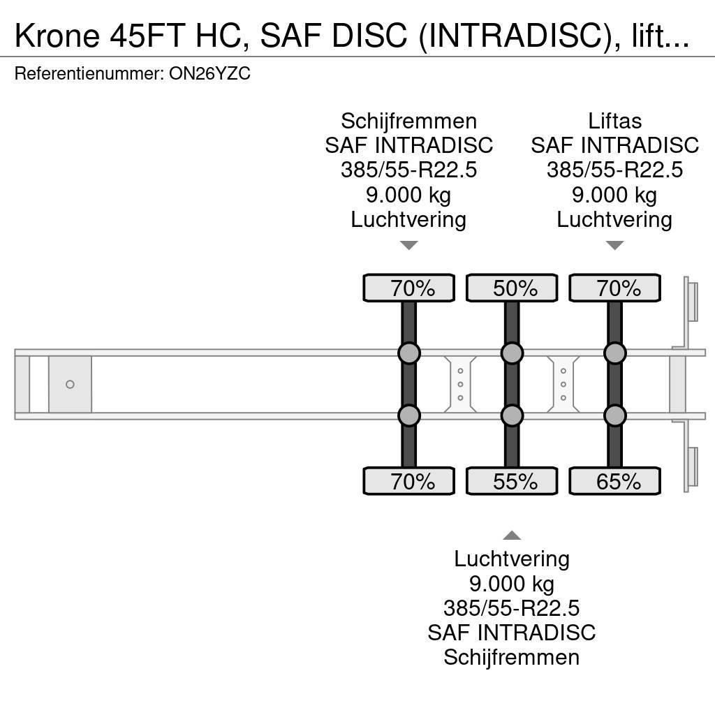 Krone 45FT HC, SAF DISC (INTRADISC), liftaxle (on 3rd ax Konteinerveo poolhaagised