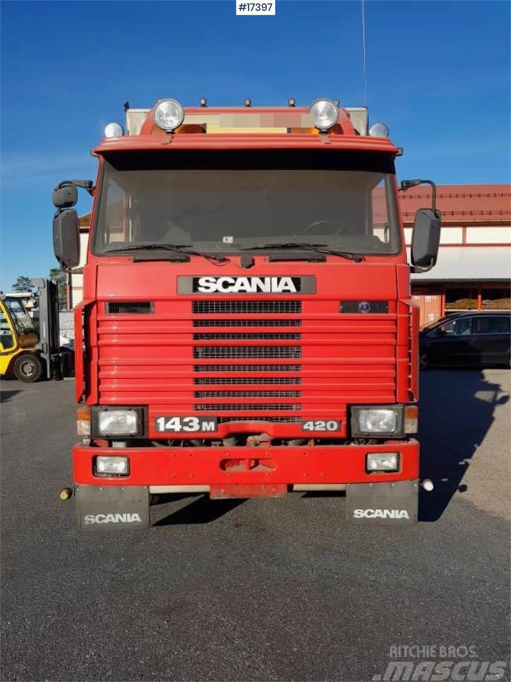 Scania 143M w/ rear mounted Hiab 105-3 crane from 1996 Kraanaga veokid