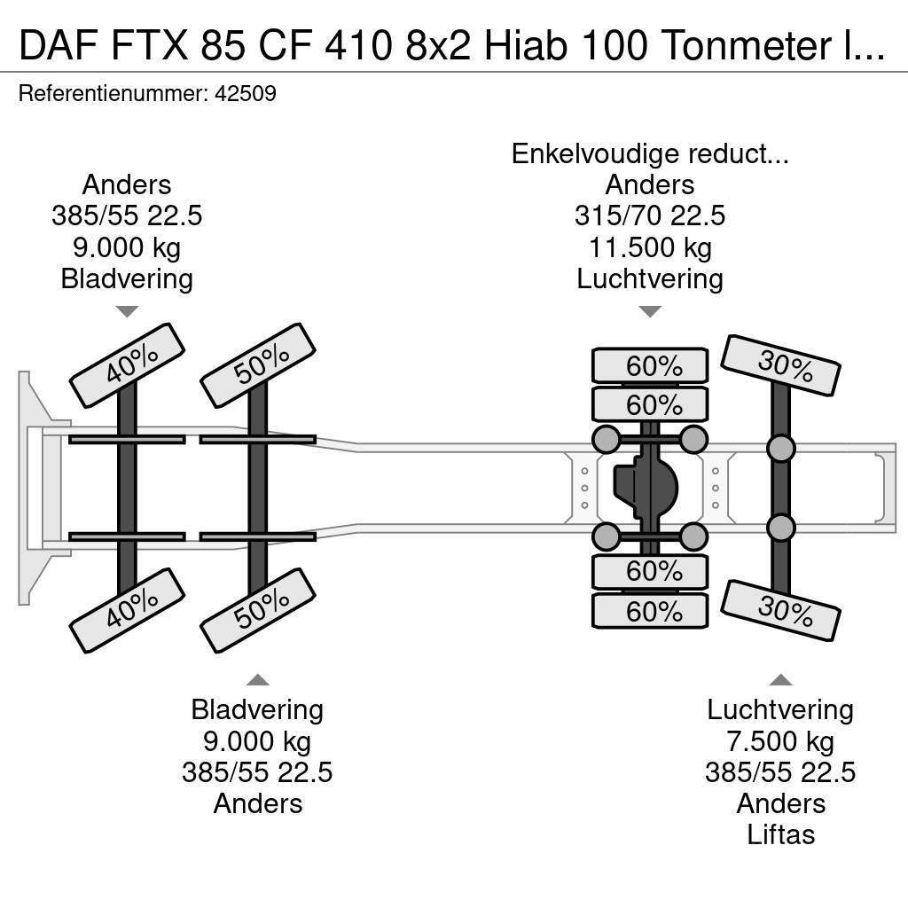 DAF FTX 85 CF 410 8x2 Hiab 100 Tonmeter laadkraan + Fl Sadulveokid
