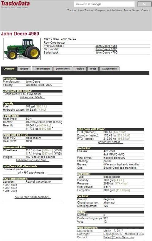 John Deere 4960 Traktorid