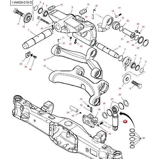 Massey Ferguson 8727 Front axle shock absorber cylinder 7700160101 Raamid
