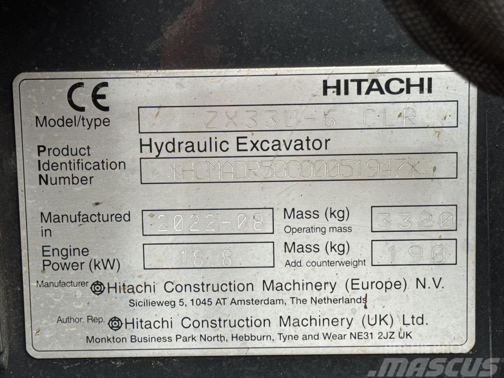 Hitachi ZX 33 U-6 Miniekskavaatorid < 7 t