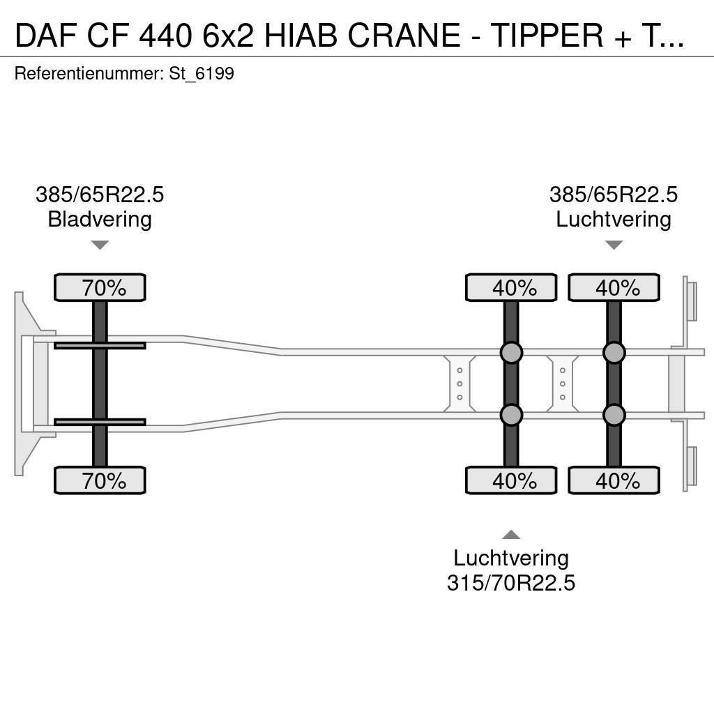 DAF CF 440 6x2 HIAB CRANE - TIPPER + TIPPER TRAILER Kraanaga veokid