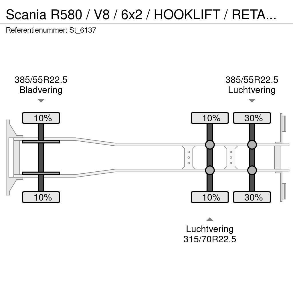 Scania R580 / V8 / 6x2 / HOOKLIFT / RETARDER / LIFT-STEER Konksliftveokid