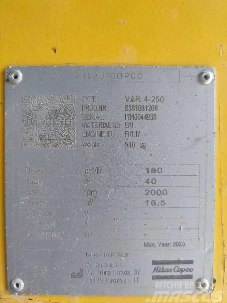 Atlas Copco VAR 4-250 FKL 17 G11 TRAILER Veepumbad
