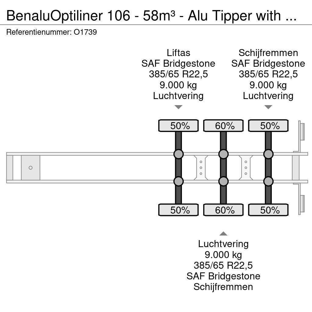 Benalu Optiliner 106 - 58m³ - Alu Tipper with Carrier Sup Kallur-poolhaagised