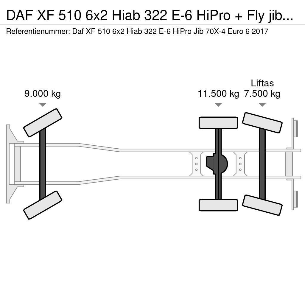DAF XF 510 6x2 Hiab 322 E-6 HiPro + Fly jib Euro 6 Maastikutõstukid