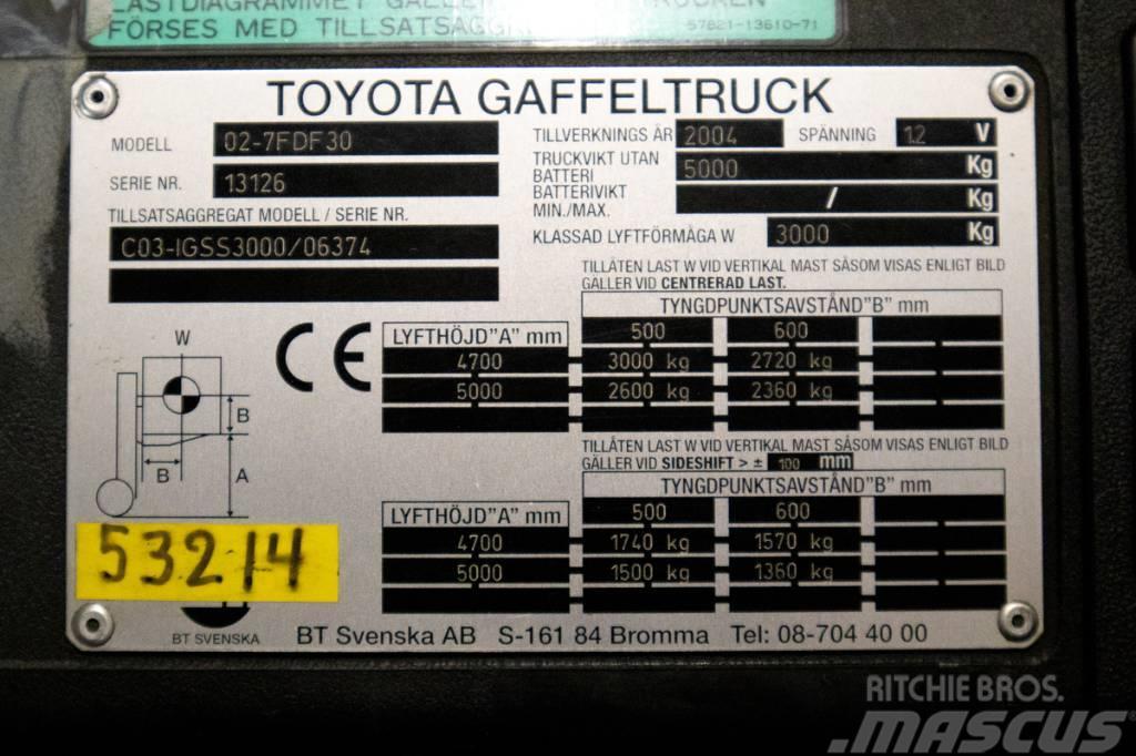 Toyota 7FDF30, 3-tons dieselmotviktstruck med 5m lyftöjd Diiseltõstukid