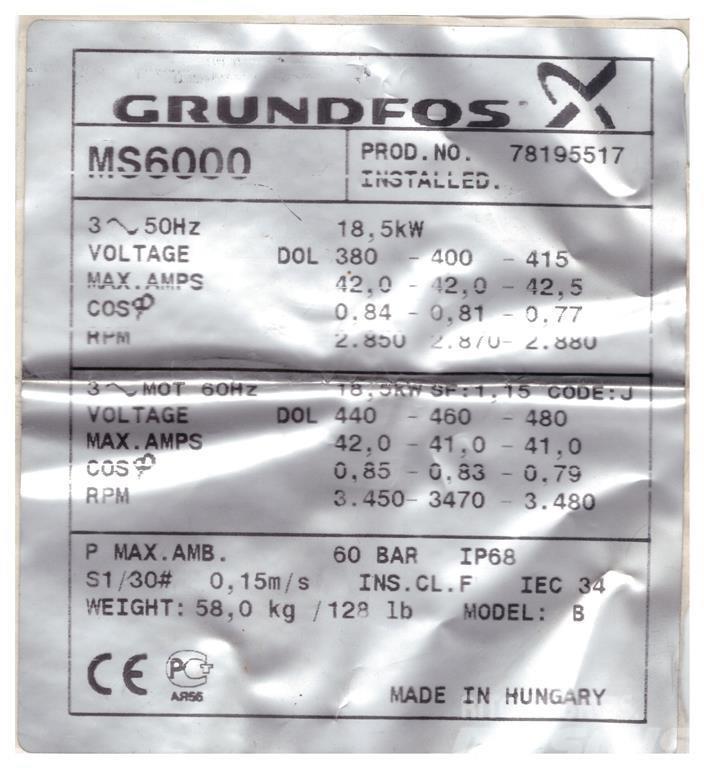 Grundfos SP60/11 - 25 HK Muud osad