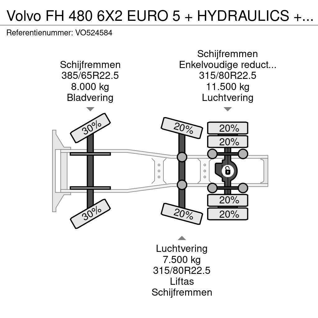 Volvo FH 480 6X2 EURO 5 + HYDRAULICS + STEERING AXLE Sadulveokid
