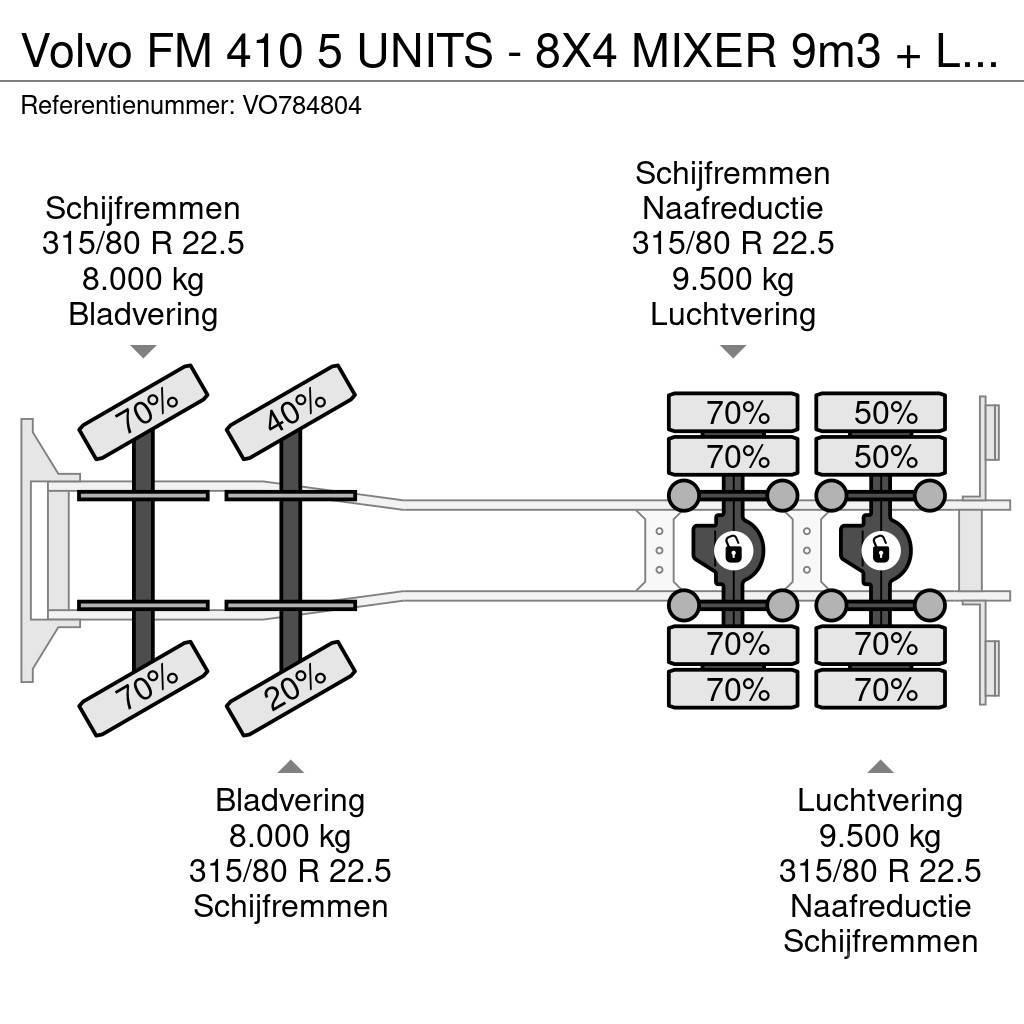 Volvo FM 410 5 UNITS - 8X4 MIXER 9m3 + LIEBHERR CONVEYOR Betooniveokid