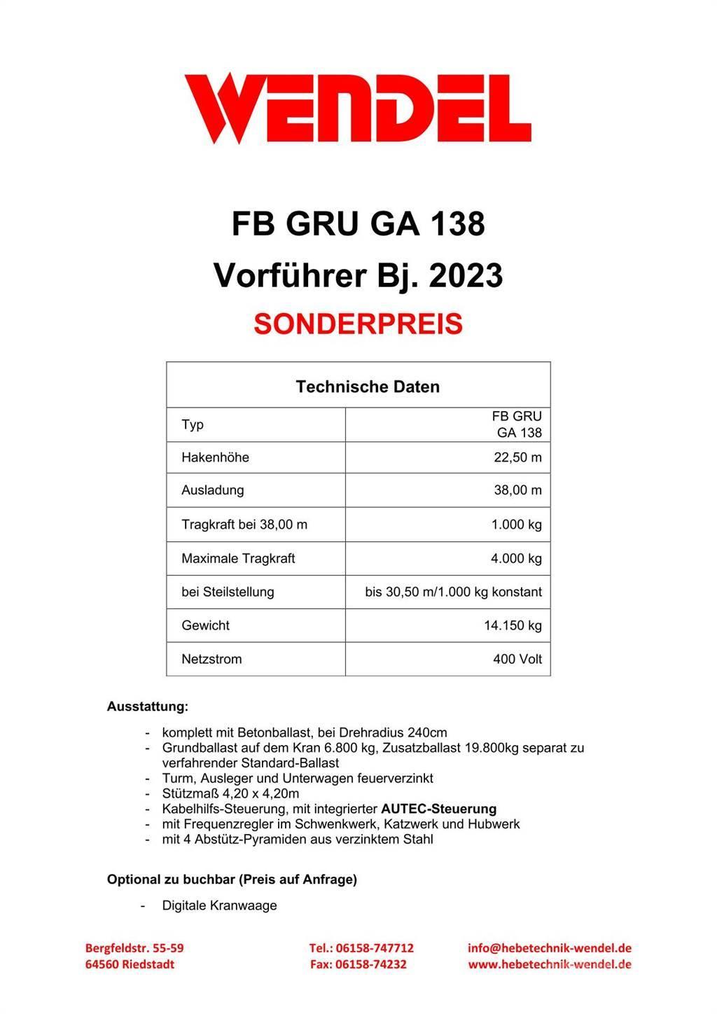 FB GRU Hochbaukran GA 138 Tornkraanad